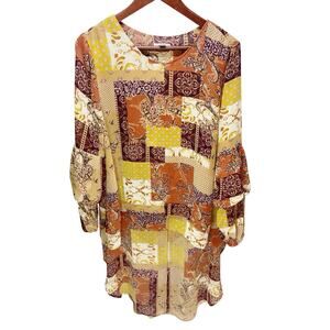 Cato Asymmetrical Flowy Sheet Blouse W/Fall Colors sz L